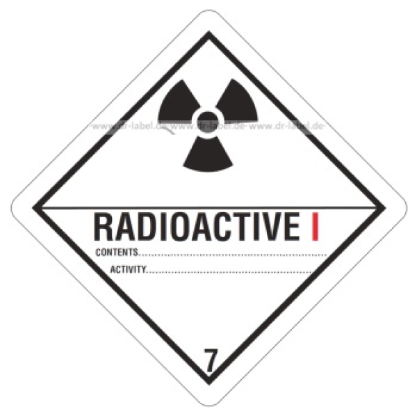 Containerlabel Klasse 7 mit Text "RADIOACTIVE"